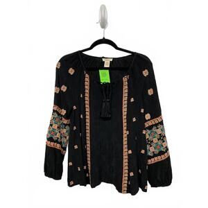 Sundance Black Embroidered Bohemian Blouse Medium Boho Flowy Desert Resort Cute